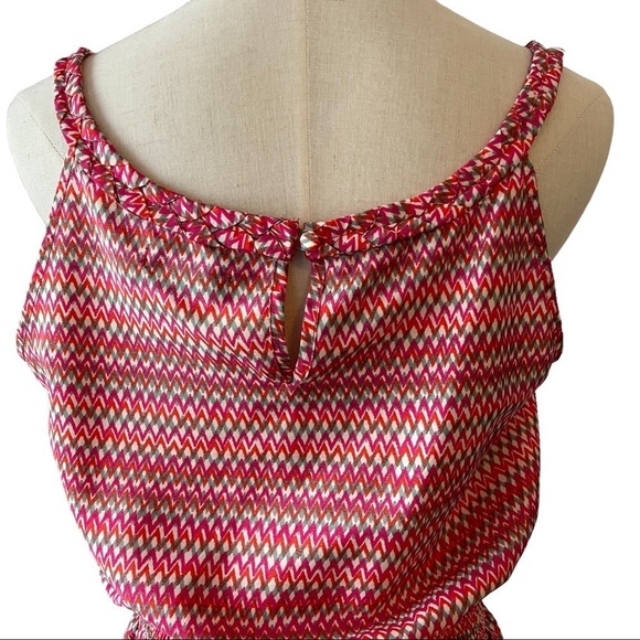 Gap sleeveless midi dress zig zag red orange  pattern braided neckline - Picture 8 of 12